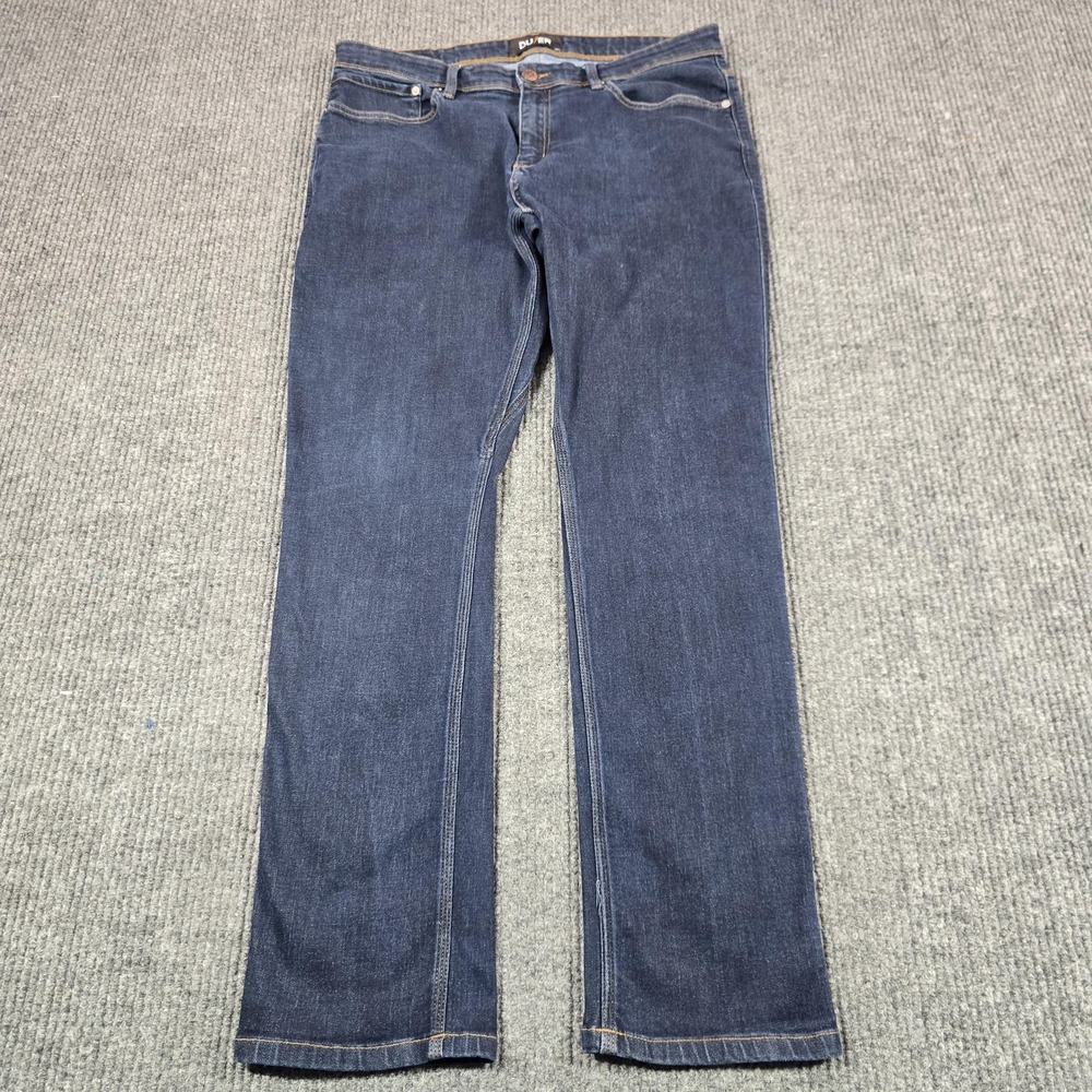 DU/ER L2X Relaxed Fit Jeans Mens 36x32 Blue Straight Dark Wash Stretch Denim